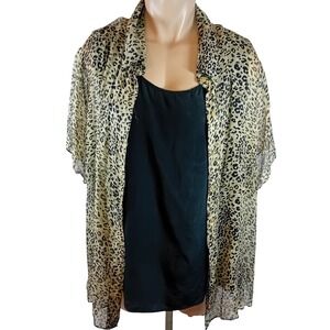 Vintage Y2K Plus Size New York City Design Co Silk Leopard Blouse AnimalPrint 2X